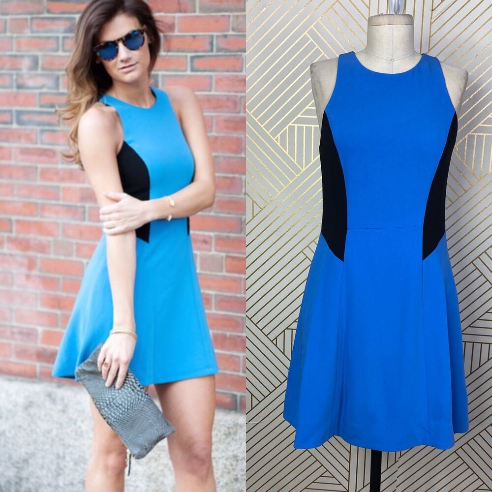 Rag & Bone Adeline Colorblock Fit & Flare Dress‎ in Blue & Black Size US 4
